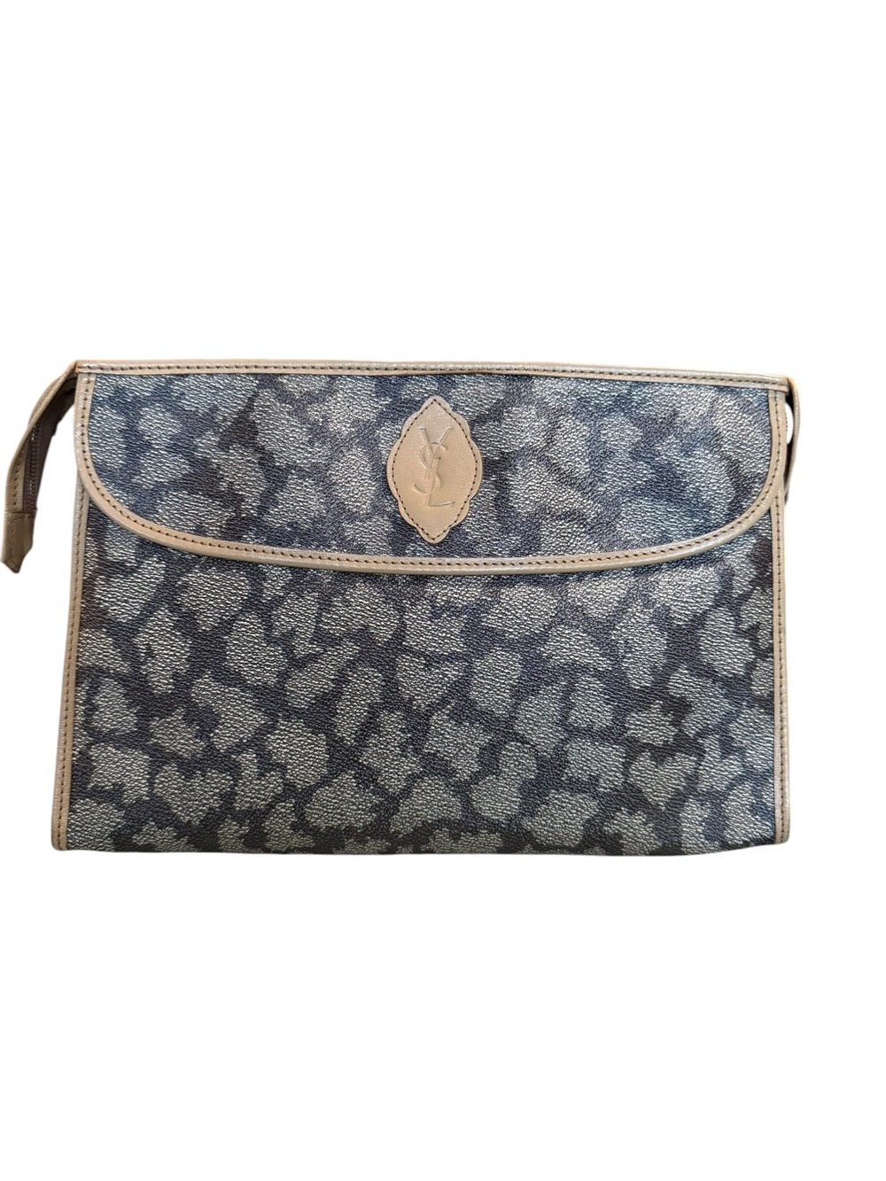 Vintage Yves Saint Laurent YSL Monogram Zip Portfolio Clutch Document Case Gray